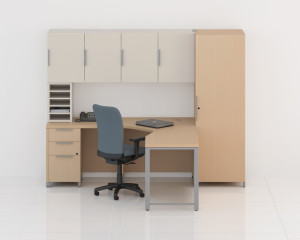 Quad Corner Desk with Overhead Storage and Wardrobe Cabinet