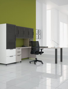 Quad "L" Desk with Hutch and lateral File Storage Cabinet